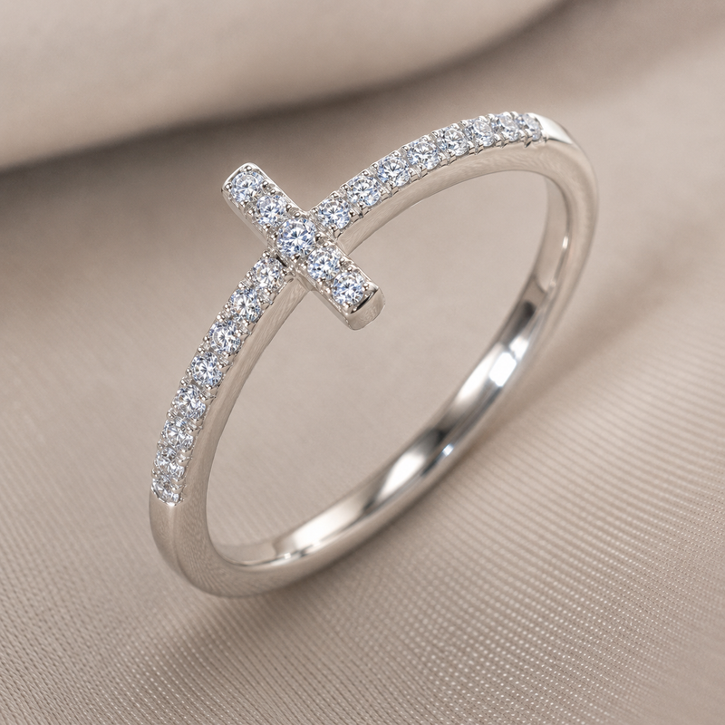 14K Gold Plated Cubic Zirconia Cross Ring for Women - Eternity Promise Ring for Her