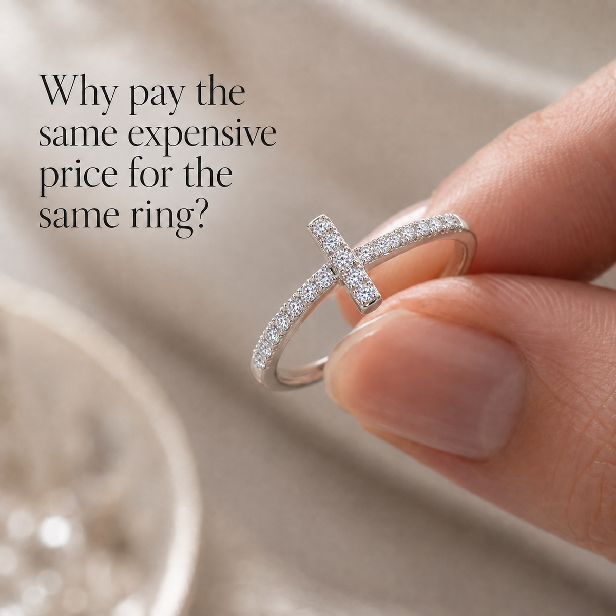 14K Gold Plated Cubic Zirconia Cross Ring for Women - Eternity Promise Ring for Her
