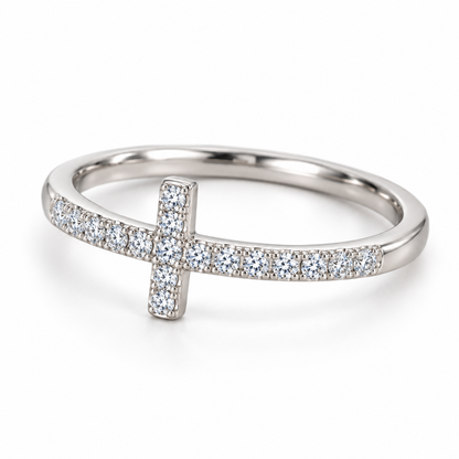 14K Gold Plated Cubic Zirconia Cross Ring for Women - Eternity Promise Ring for Her
