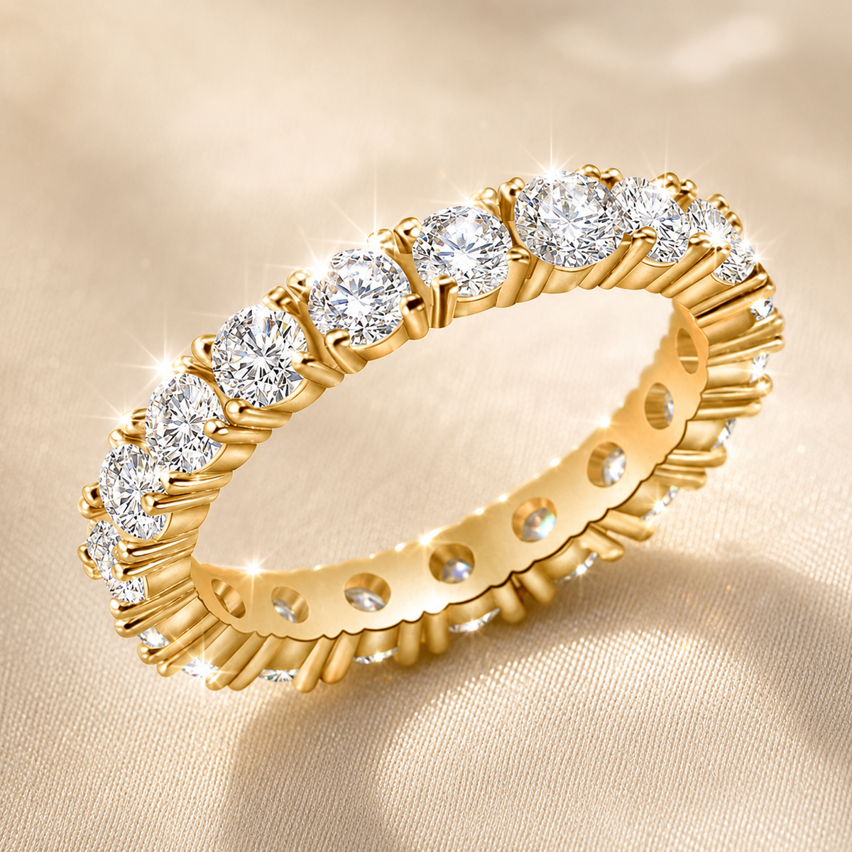14K Gold Plated Eternity Ring — Square-Cut CZ Stackable Band