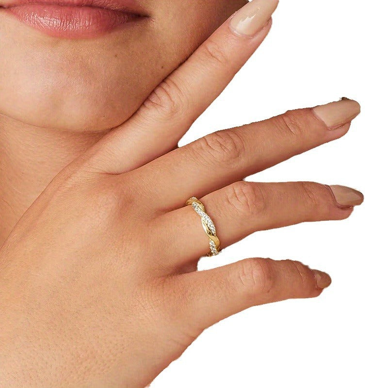 14K Gold Plated Cubic Zirconia Twisted Rope Eternity Band