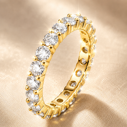 14K Gold Plated Eternity Ring — Square-Cut CZ Stackable Band