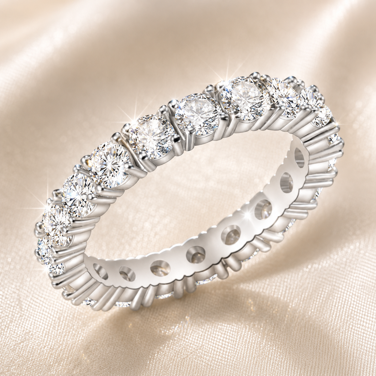 14K Gold Plated Eternity Ring — Square-Cut CZ Stackable Band