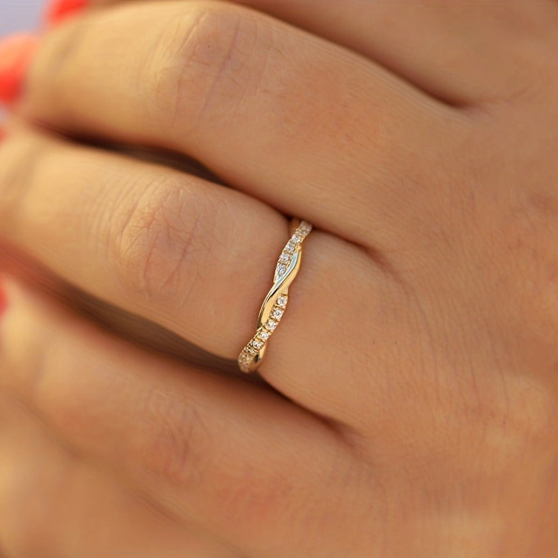 14K Gold Plated Cubic Zirconia Twisted Rope Eternity Band