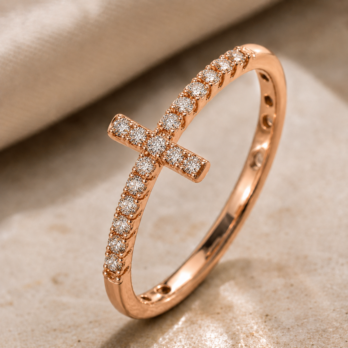 14K Gold Plated Cubic Zirconia Cross Ring for Women - Eternity Promise Ring for Her
