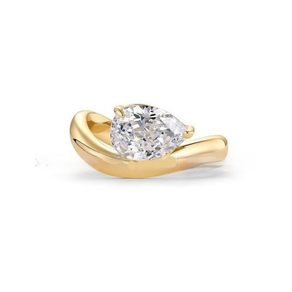 14K Gold Plated Wavy Ring | Solitaire Cubic Zirconia