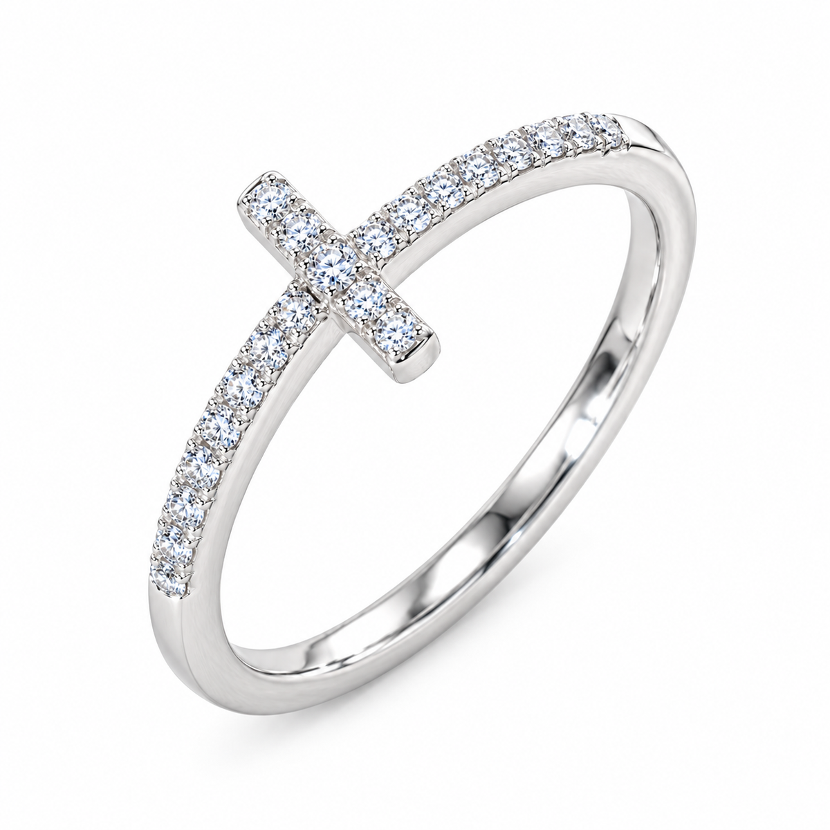 14K Gold Plated Cubic Zirconia Cross Ring for Women - Eternity Promise Ring for Her