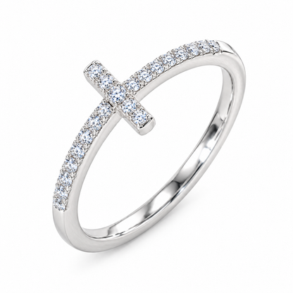 14K Gold Plated Cubic Zirconia Cross Ring for Women - Eternity Promise Ring for Her