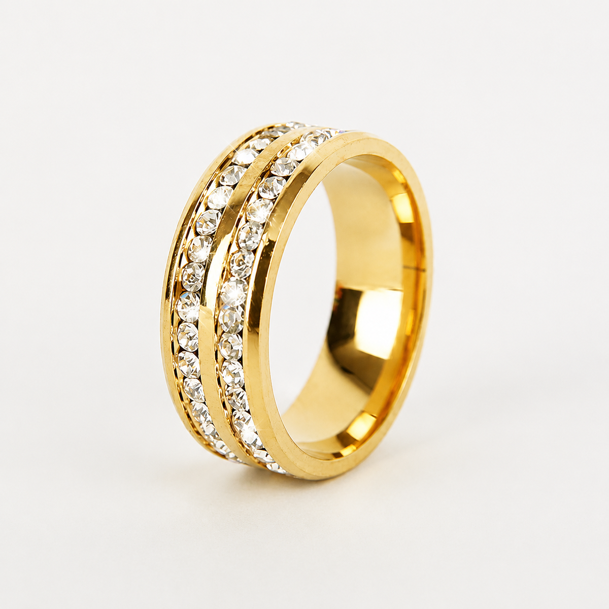 Titanium Steel Couples Ring — Geometric Design with CZ Inlay