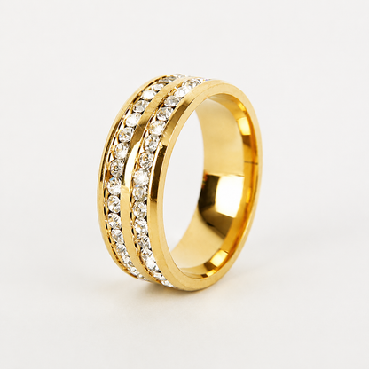 Titanium Steel Couples Ring — Geometric Design with CZ Inlay