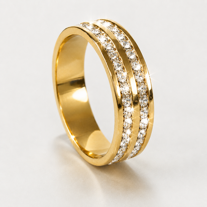 Titanium Steel Couples Ring — Geometric Design with CZ Inlay